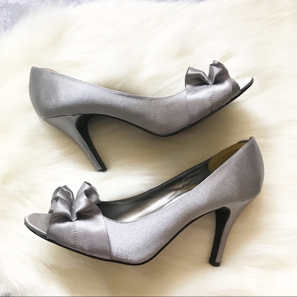 silver grey satin shoes